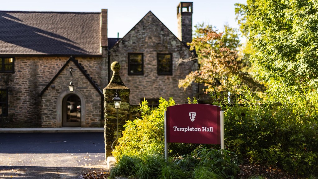 Templeton Hall and its sign at the entrance drive